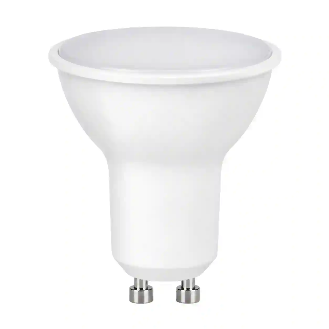 LED žárovka GU10 s reflektorovým tělem izolovaná na bílém pozadí